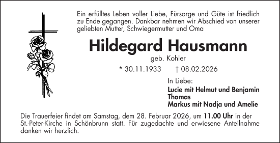 Traueranzeige von Hildegard Hausmann von Frankenpost