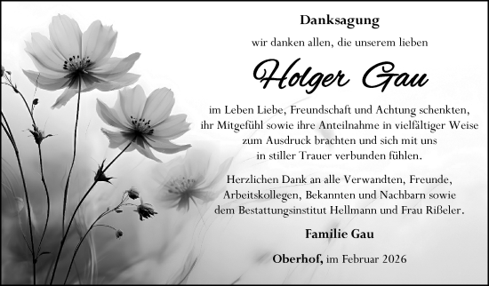 Traueranzeige von Holger Gau von Südthüringer Presse