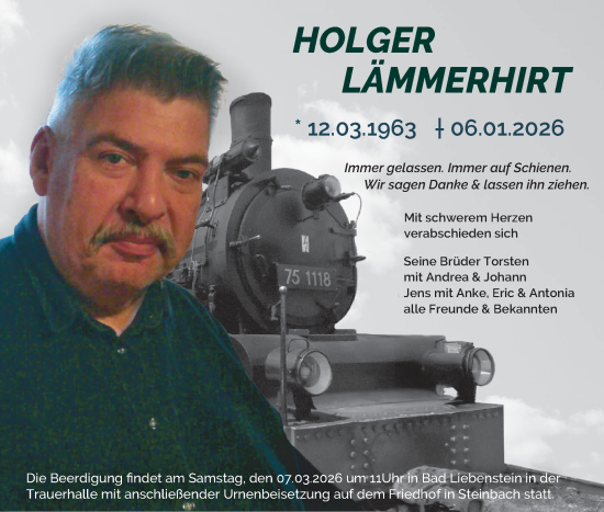 Traueranzeige von Holger Lämmerhirt von Südthüringer Presse
