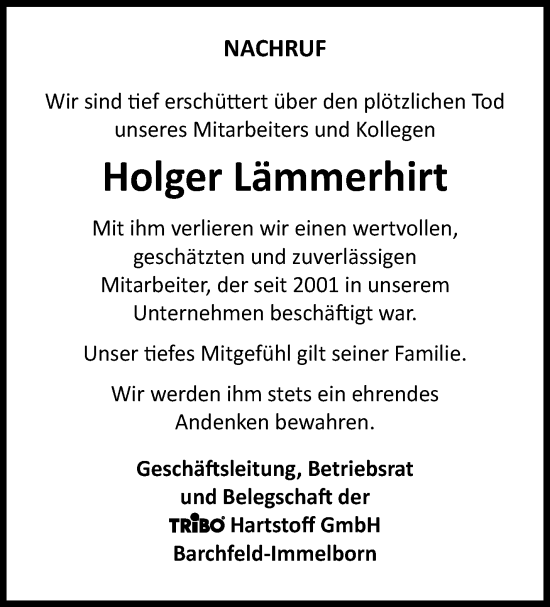 Traueranzeige von Holger Lämmerhirt von Südthüringer Presse