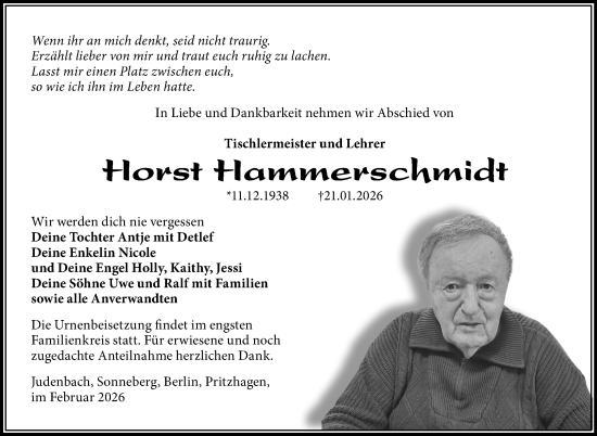 Traueranzeige von Horst Hammerschmidt von Südthüringer Presse