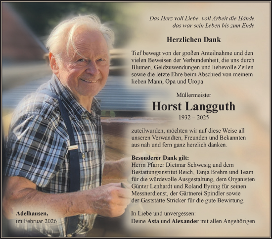 Traueranzeige von Horst Langguth von Südthüringer Presse