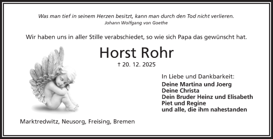 Traueranzeige von Horst Rohr von Frankenpost