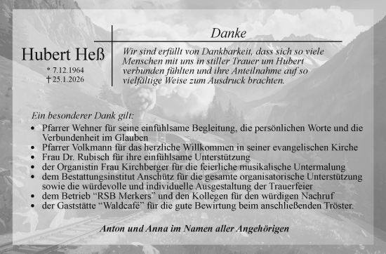 Traueranzeige von Hubert Heß von Südthüringer Presse