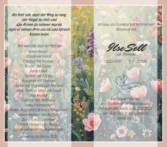 Traueranzeige von Ilse Sell von Südthüringer Presse