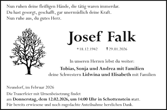 Traueranzeige von Josef Falk von Neue Presse Coburg