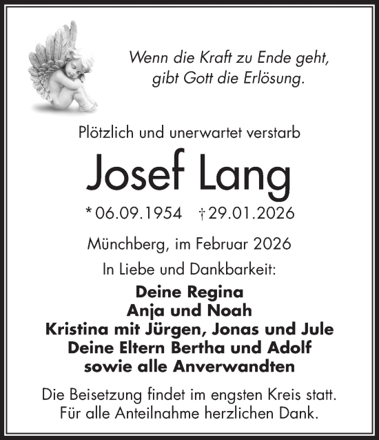 Traueranzeige von Josef Lang von Frankenpost