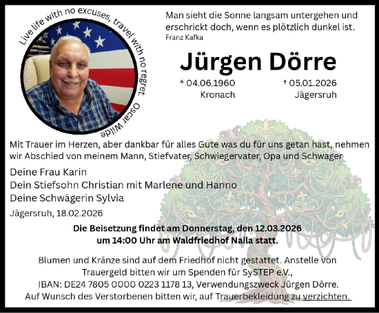 Traueranzeige von Jürgen Dörre von Frankenpost