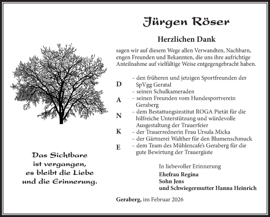Traueranzeige von Jürgen Röser von Südthüringer Presse