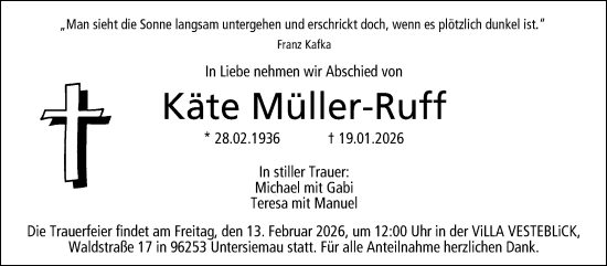 Traueranzeige von Käte Müller-Ruff von Neue Presse Coburg