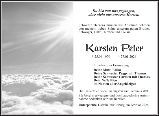 Traueranzeige von Karsten Peter von Südthüringer Presse