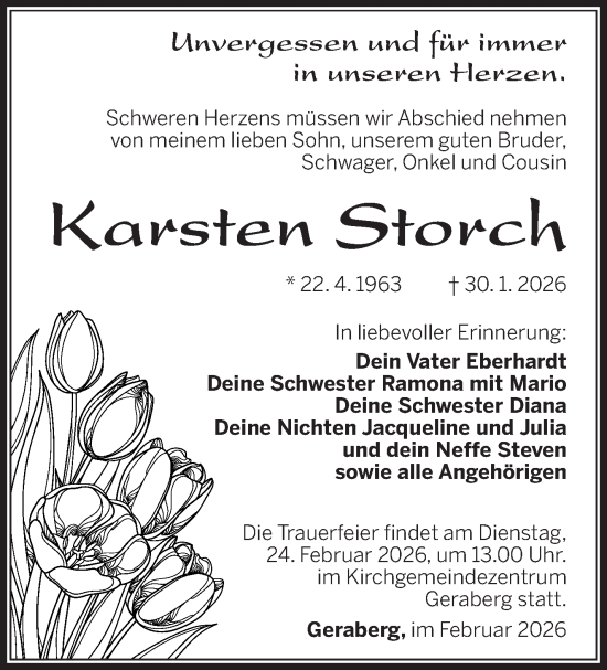 Traueranzeige von Karsten Storch von Südthüringer Presse