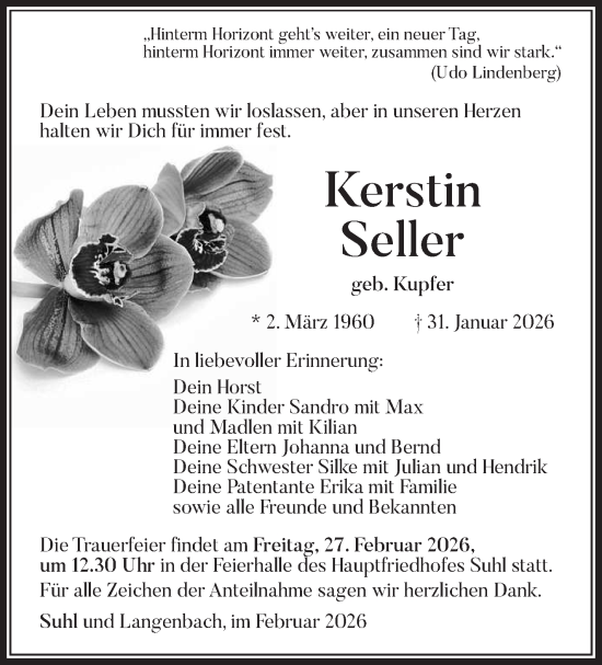 Traueranzeige von Kerstin Seller von Südthüringer Presse