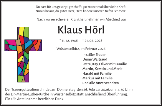 Traueranzeige von Klaus Hörl von Frankenpost