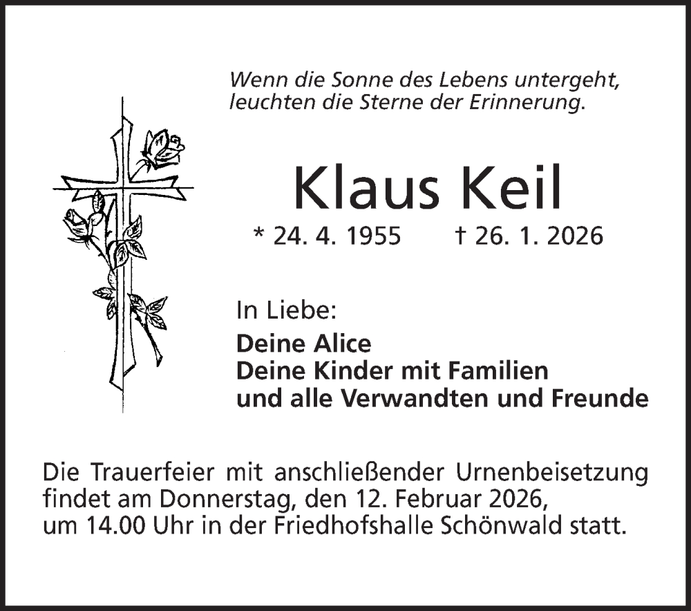  Traueranzeige für Klaus Keil vom 07.02.2026 aus Frankenpost