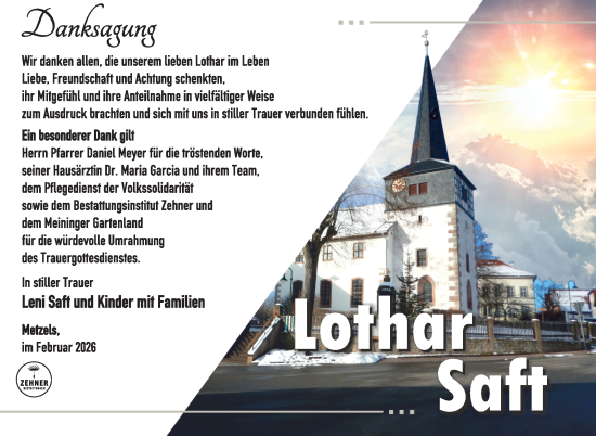 Traueranzeige von Lothar Saft von Südthüringer Presse
