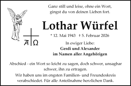 Traueranzeige von Lothar Würfel von Frankenpost