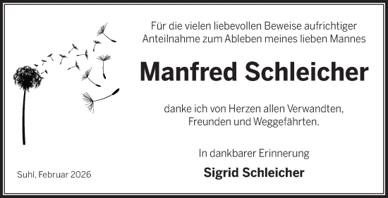 Traueranzeige von Manfred Schleicher von Südthüringer Presse