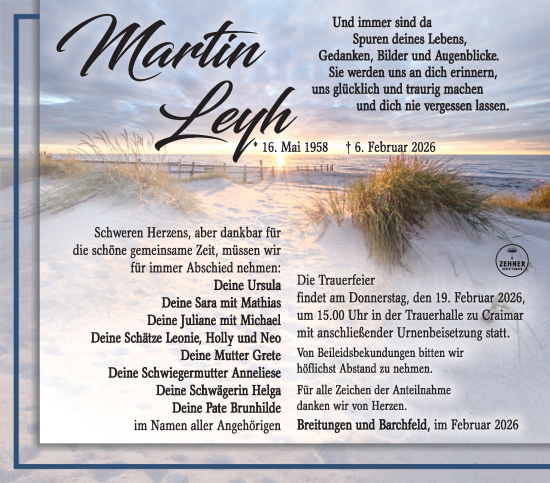 Traueranzeige von Martin Leyh von Südthüringer Presse