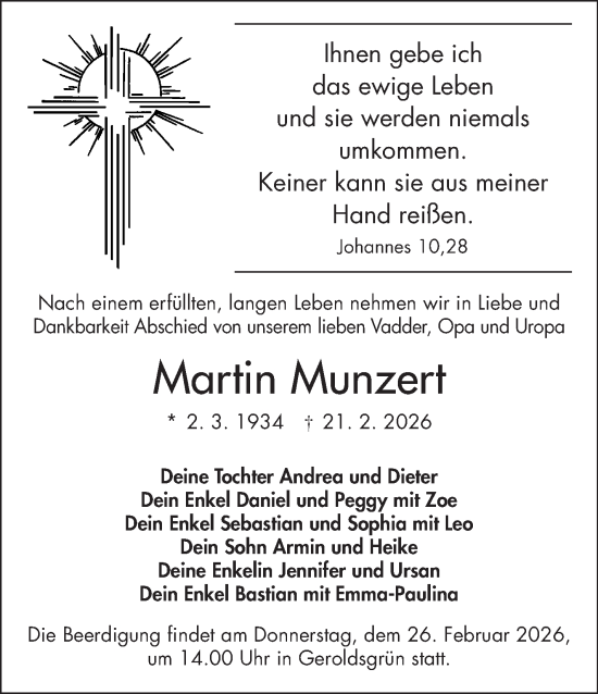 Traueranzeige von Martin Munzert von Frankenpost