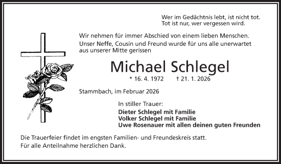 Traueranzeige von Michael Schlegel von Frankenpost
