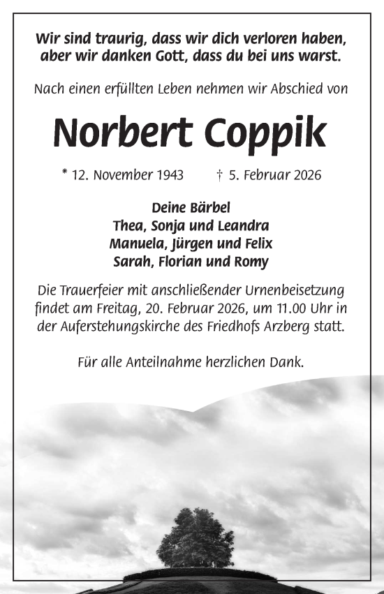 Traueranzeige von Norbert Coppik von Frankenpost