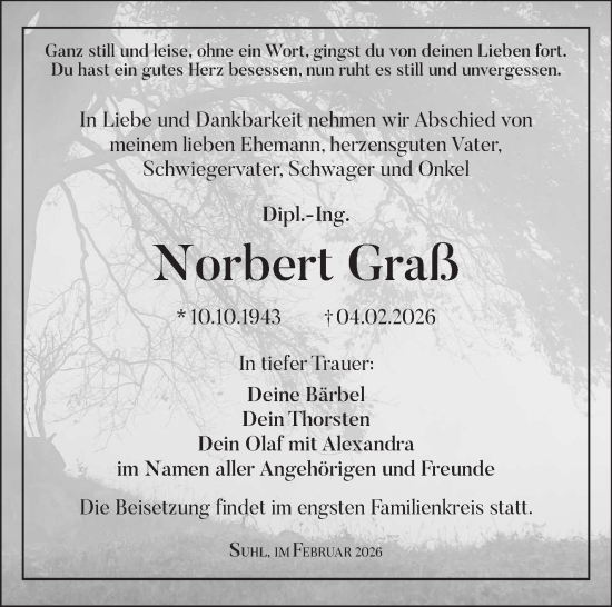 Traueranzeige von Norbert Graß von Südthüringer Presse