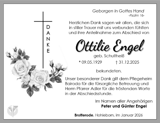 Traueranzeige von Ottilie Engel von Südthüringer Presse