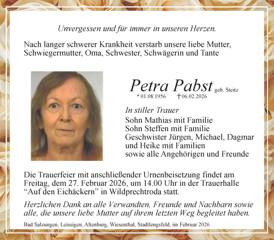 Traueranzeige von Petra Pabst von Südthüringer Presse