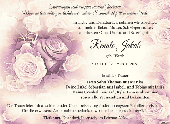 Traueranzeige von Renate Jakob von Südthüringer Presse