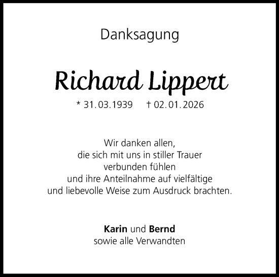 Traueranzeige von Richard Lippert von Neue Presse Coburg
