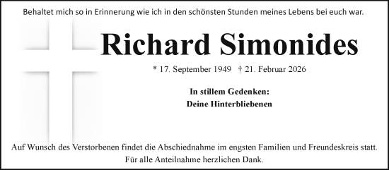 Traueranzeige von Richard Simonides von Frankenpost