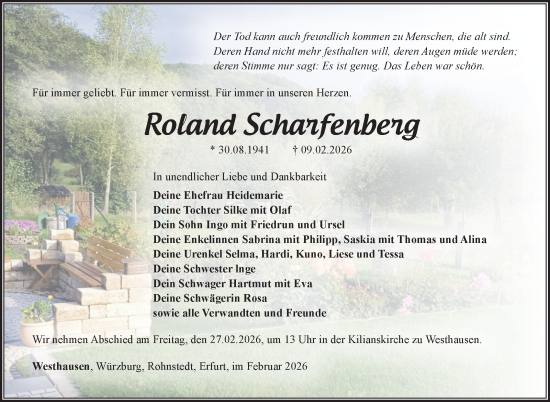 Traueranzeige von Roland Scharfenberg von Südthüringer Presse