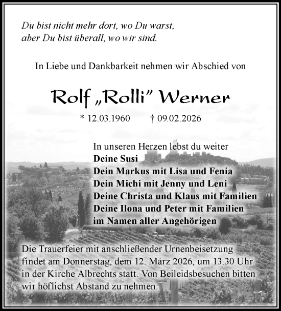 Traueranzeige von Rolf Werner von Südthüringer Presse