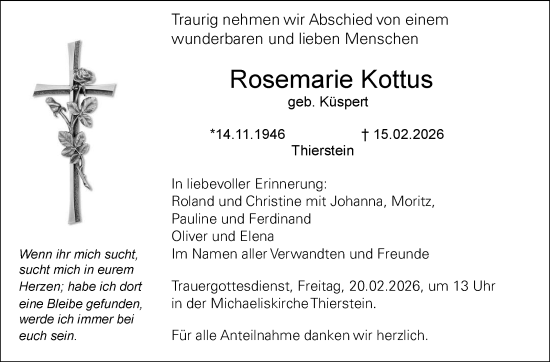 Traueranzeige von Rosemarie Kottus von Frankenpost