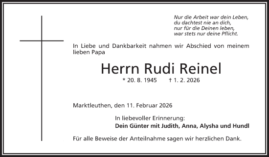 Traueranzeige von Rudi Reinel von Frankenpost