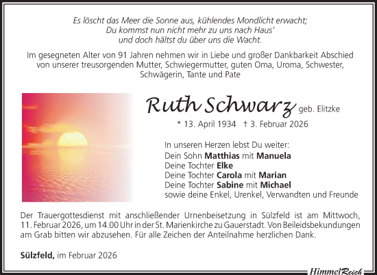 Traueranzeige von Ruth Schwarz von Neue Presse Coburg
