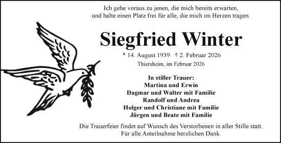 Traueranzeige von Siegfried Winter von Frankenpost
