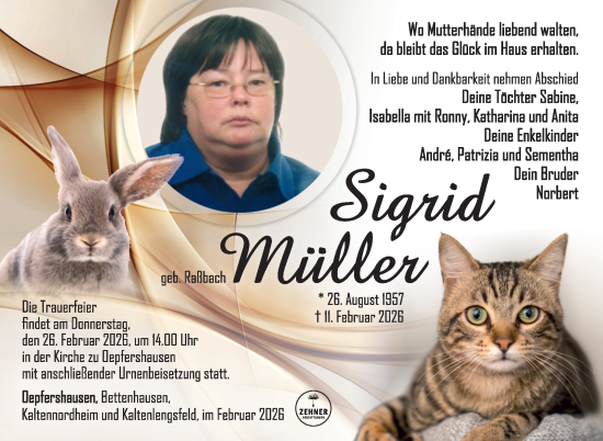 Traueranzeige von Sigrid Müller von Südthüringer Presse