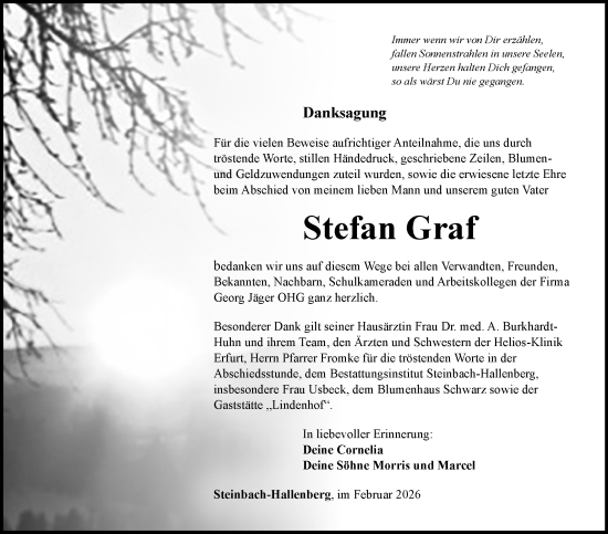 Traueranzeige von Stefan Graf von Südthüringer Presse