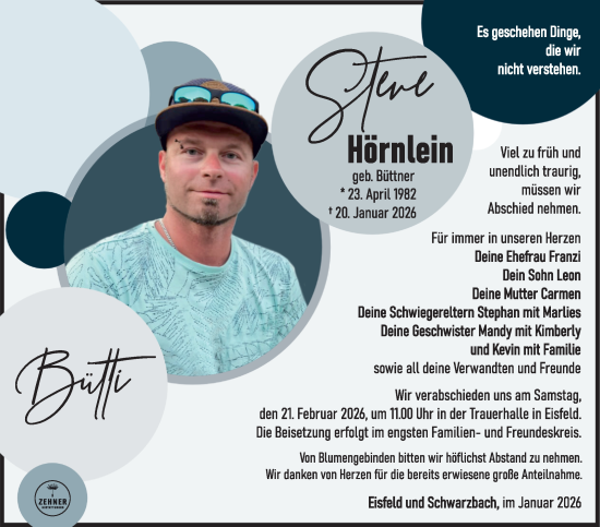 Traueranzeige von Steve Hörnlein von Südthüringer Presse