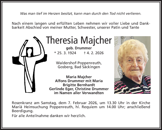 Traueranzeige von Theresia Majcher von Frankenpost