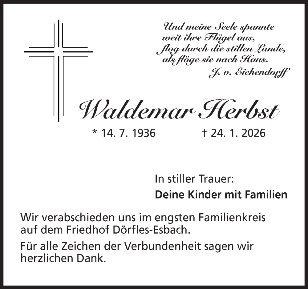  Traueranzeige für Waldemar Herbst vom 07.02.2026 aus Neue Presse Coburg