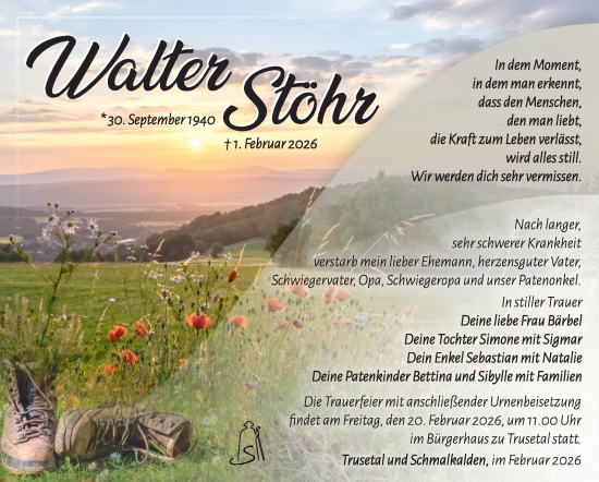 Traueranzeige von Walter Stöhr von Südthüringer Presse