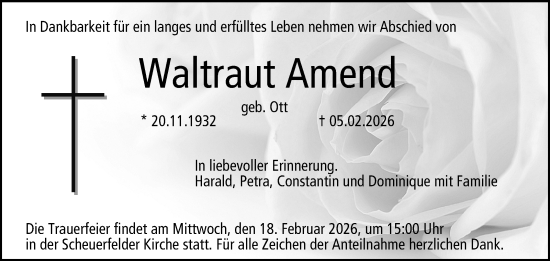 Traueranzeige von Waltraud Amend von Neue Presse Coburg