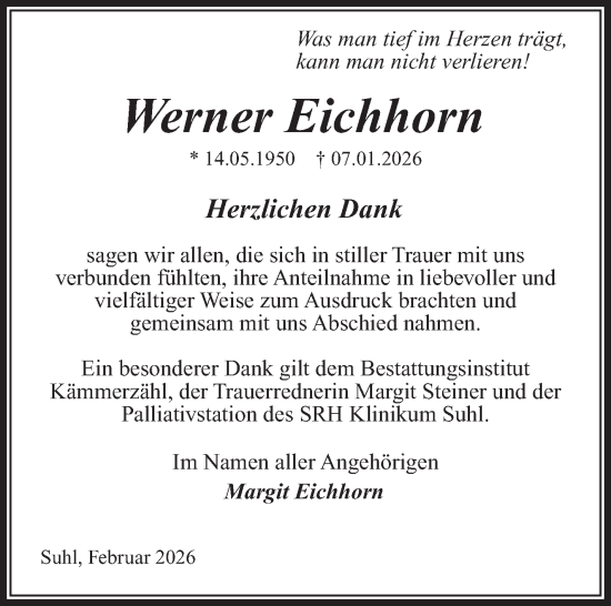 Traueranzeige von Werner Eichhorn von Südthüringer Presse