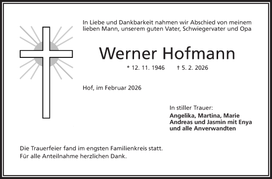 Traueranzeige von Werner Hofmann von Frankenpost